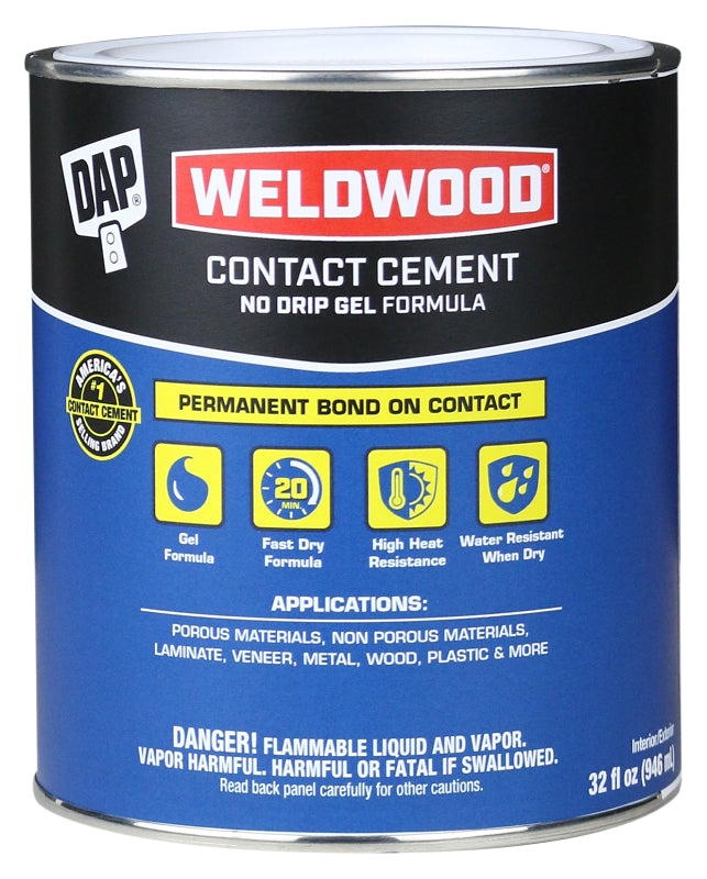 Weldwood 25312 Contact Cement, Gel, Strong Solvent, Tan, 1 qt, Can