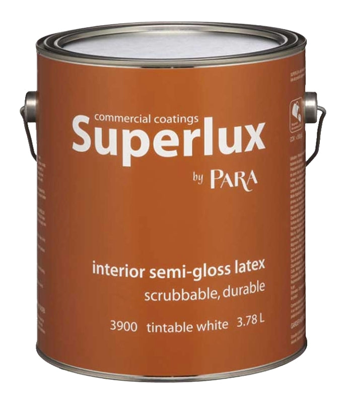 Para Superlux Series 3900-16 Interior Paint, Solvent, Water, Semi-Gloss, White Tint, 1 gal