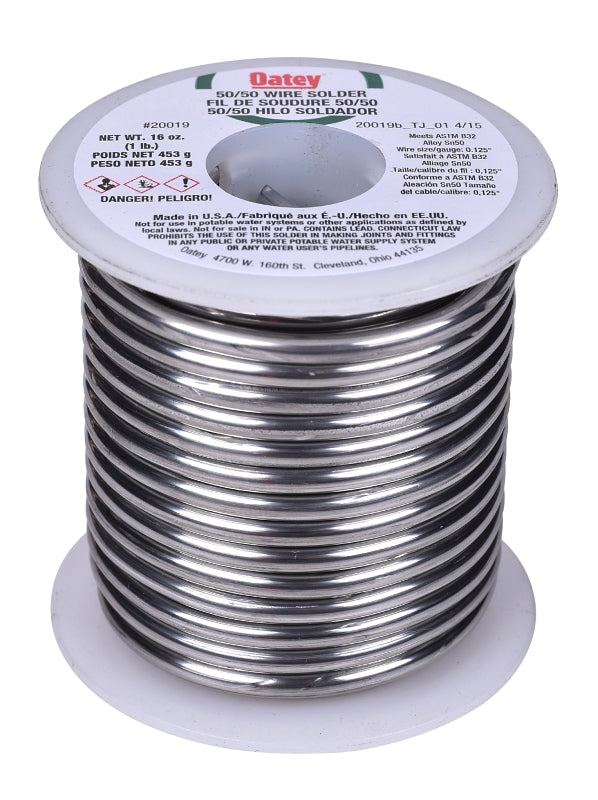 Oatey 20019 Leaded Solder, 1 lb, Solid, Silver, 361 to 421 deg F Melting Point