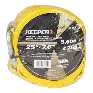 Keeper 89825 Tow Strap, 12,000 lb, 2 in W, 25 ft L, Slip Hook End, Yellow