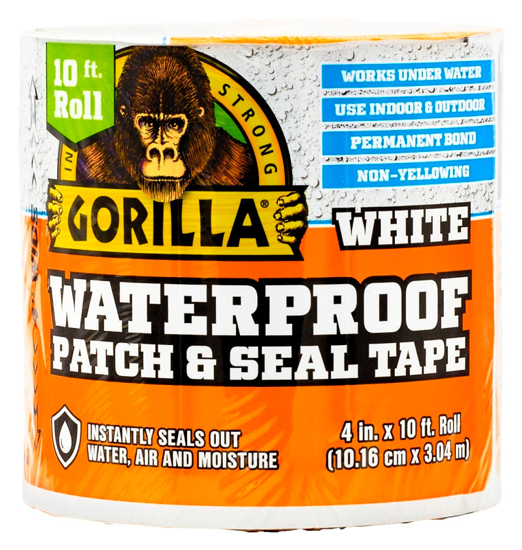 Gorilla 101895 Patch and Seal Tape, 4 in W, 10 ft L, White