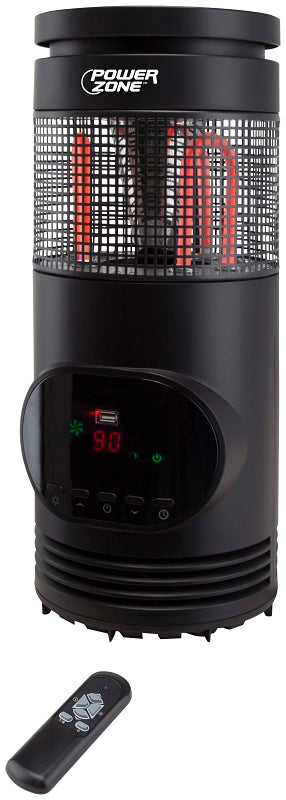 PowerZone 360 deg Infrared Quartz Tower Heater with Remote Control, 12.5 A, 120 V, ECO/1000/1500 W, Black