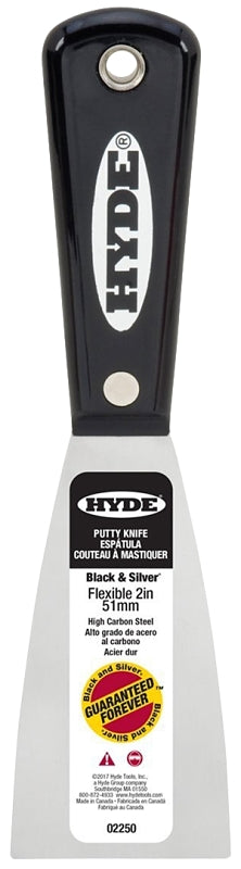 Hyde 02250 Putty Knife, 2 in W Blade, HCS Blade, Nylon Handle, Tapered Handle, 7-3/4 in OAL