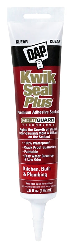 DAP 18546 Adhesive Sealant, Clear, 24 hr Curing, -20 to 180 deg F, 5.5 oz Tube