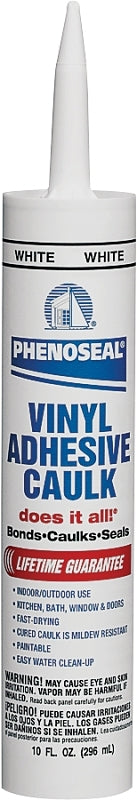 DAP PHENOSEAL 00005 Vinyl Adhesive Caulk, White, 48 hr Curing, -20 to 180 deg F, 10 oz Cartridge