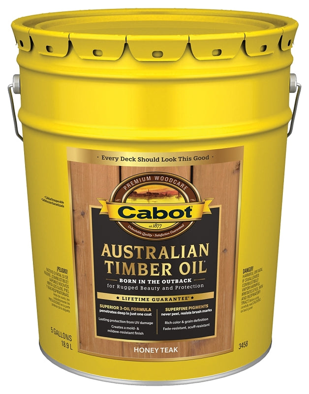 Cabot 3400 Series 140.0003458.008 Australian Timber Oil, Honey Teak, Liquid, 5 gal, Pail