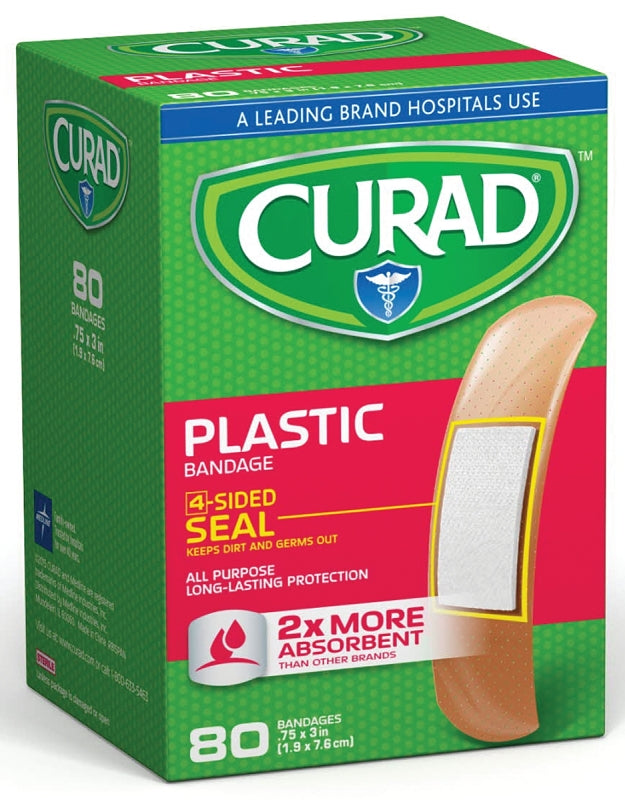 Curad CUR02278RB Adhesive Bandage, 3/4 in W, 3 in L, Plastic Bandage