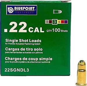 Blue Point Fasteners 22SGNDL3 Low Velocity Single Shot Load, 0.22 Caliber, Power Level: #3, Green Code, 1-Load