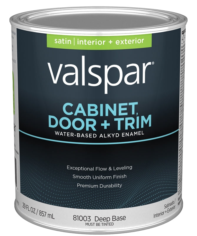 Valspar 8100 028.0081003.005 Cabinet, Door and Trim Paint Enamel, Water Base, Satin Sheen, Deep Base, 1 qt