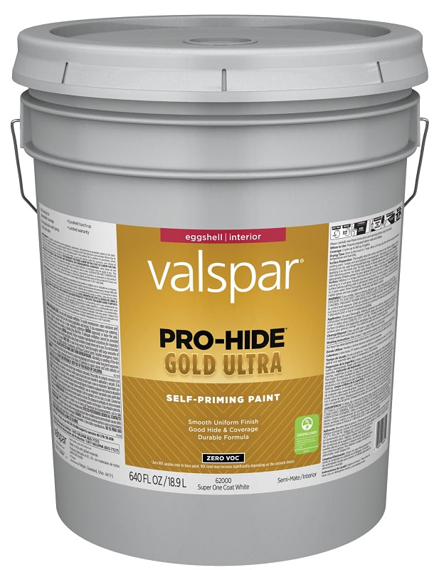 Valspar Pro-Hide Gold Ultra 6200 028.0062000.008 Latex Paint, Acrylic Base, Eggshell Sheen, Super One Coat White