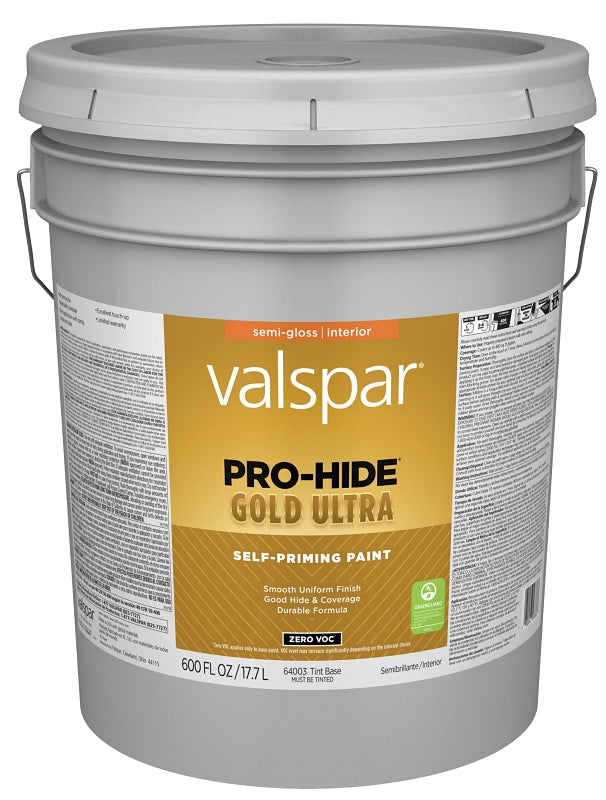 Valspar Pro-Hide Gold Ultra 6400 028.0064003.008 Latex Paint, Acrylic Base, Semi-Gloss Sheen, Tint White, 5 gal