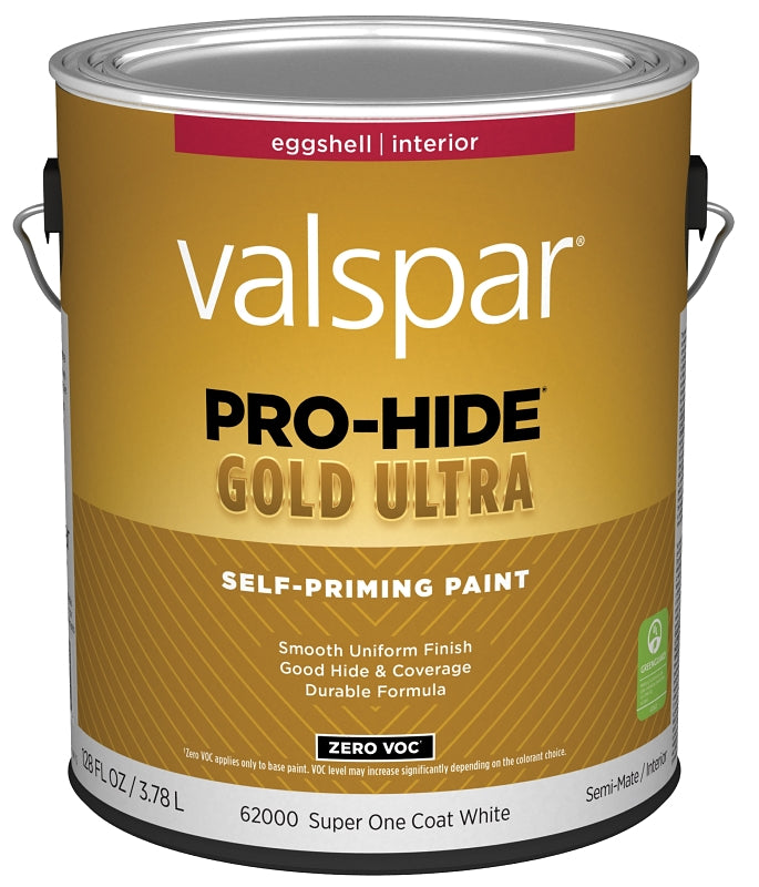 Valspar Pro-Hide Gold Ultra 6200 028.0062000.007 Latex Paint, Acrylic Base, Eggshell Sheen, Super One Coat White