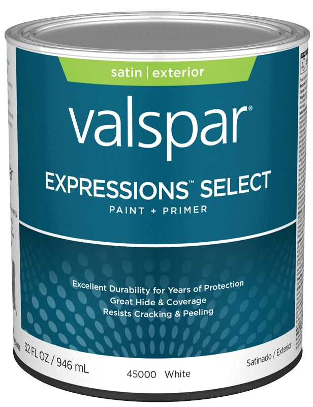 Valspar Expressions Select 4500 028.0045000.005 Latex Paint, Acrylic Base, Satin, White Base, 1 qt