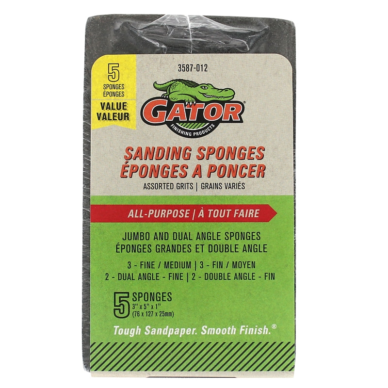 Gator 3587012 Multi-Surface Sanding Sponge, 5 in L, 3 in W, Aluminum Oxide Abrasive