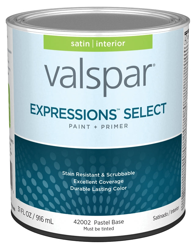 Valspar Expressions Select 4200 028.0042002.005 Latex Paint, Acrylic Base, Satin Sheen, Pastel Base, 1 qt