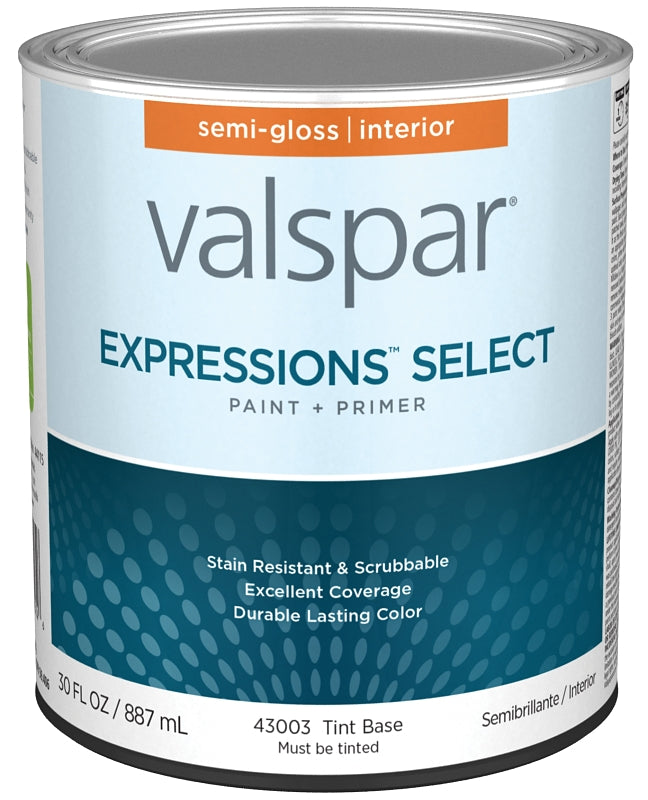 Valspar Expressions Select 4300 028.0043003.005 Latex Paint, Acrylic Base, Semi-Gloss Sheen, Tint Base, 1 qt