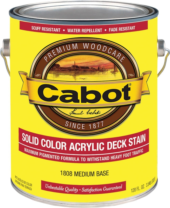 Cabot 140.0001808.007 Solid Stain, Low Luster, Medium Base, Liquid, 1 gal