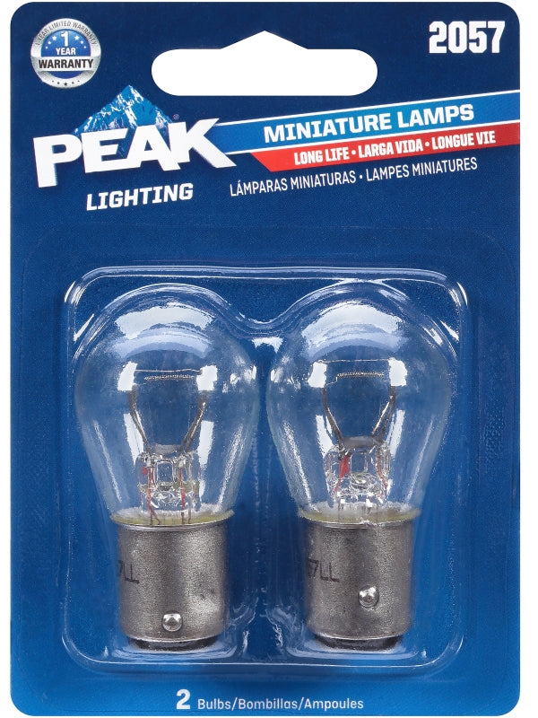 Peak 2057LL-BPP Miniature Automotive Bulb, 12.8 V, 27 W, Incandescent Lamp, Bayonet, Clear