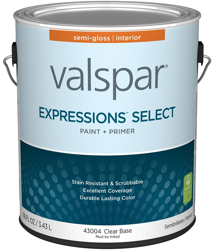 Valspar Expressions Select 4300 028.0043004.007 Latex Paint, Acrylic Base, Semi-Gloss Sheen, Clear Base, 1 gal