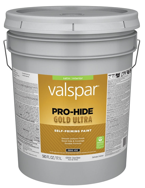 Valspar Pro-Hide Gold Ultra 6300 028.0063004.008 Latex Paint, Acrylic Base, Satin, Clear Base, 5 gal