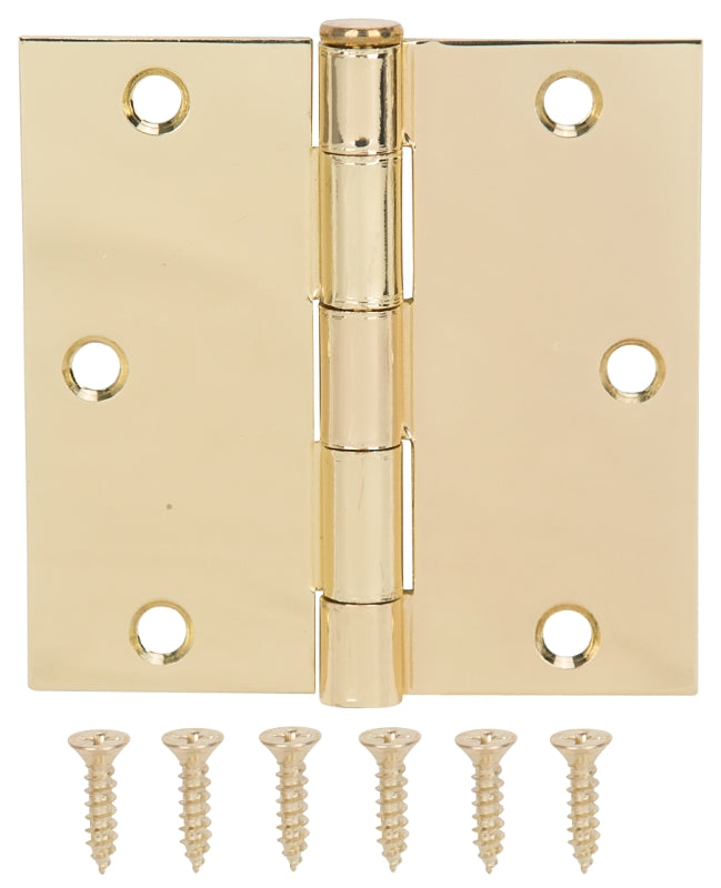 ProSource 20338BBX Square Corner Door Hinge, Steel, Polished Brass, Loose Pin, 180 deg Range of Motion