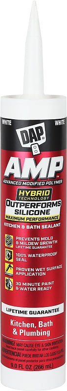 DAP AMP 7079800762 Advanced Sealant Caulk, White, 30 min Curing, 9 oz Cartridge