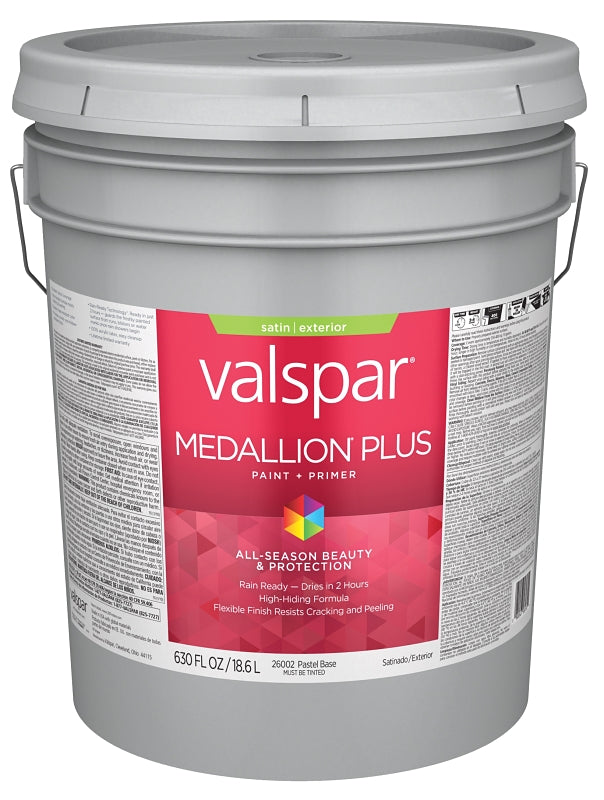 Valspar Medallion Plus 2600 028.0026002.008 Latex Paint, Acrylic Base, Satin Sheen, Pastel Base, 5 gal