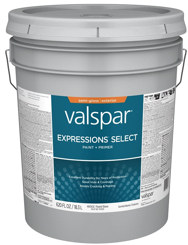 Valspar Expressions Select 4600 028.0046002.008 Latex Paint, Acrylic Base, Semi-Gloss, Pastel Base, 5 gal