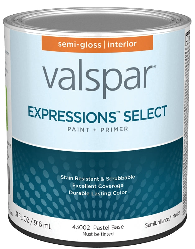 Valspar Expressions Select 4300 028.0043002.005 Latex Paint, Acrylic Base, Semi-Gloss Sheen, Pastel Base, 1 qt