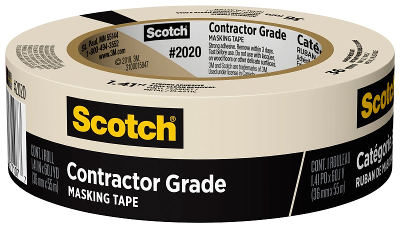 Scotch 2020-36AP Masking Tape, 60 yd L, 1.41 in W, Tan