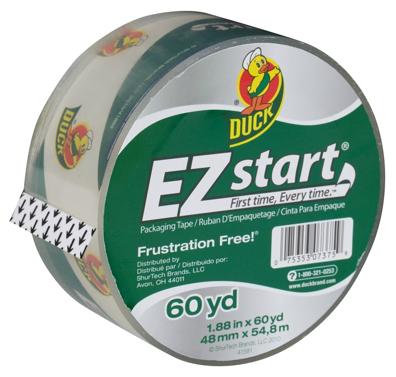 Duck EZ Start 299002 Packaging Tape, 60 yd L, 1.88 in W, Clear