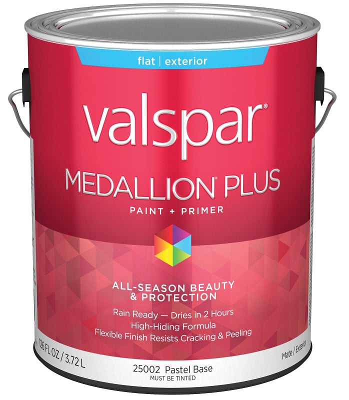 Valspar Medallion Plus 2500 028.0025002.007 Latex Paint, Acrylic Base, Flat Sheen, Pastel Base, 1 gal, Plastic Can