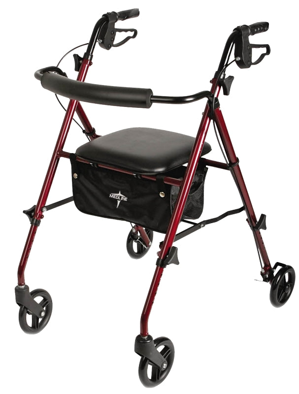 Medline MDS86825SLR Rollator, 29-1/2 to 36 in H, Burgundy