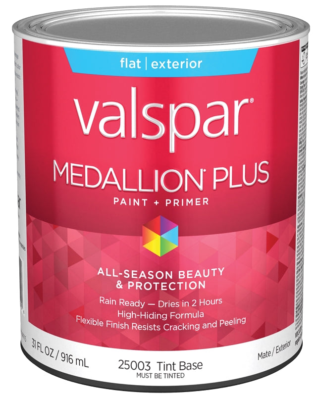 Valspar Medallion Plus 2500 028.0025003.005 Latex Paint, Acrylic Base, Flat Sheen, Tint Base, 1 qt, Plastic Can