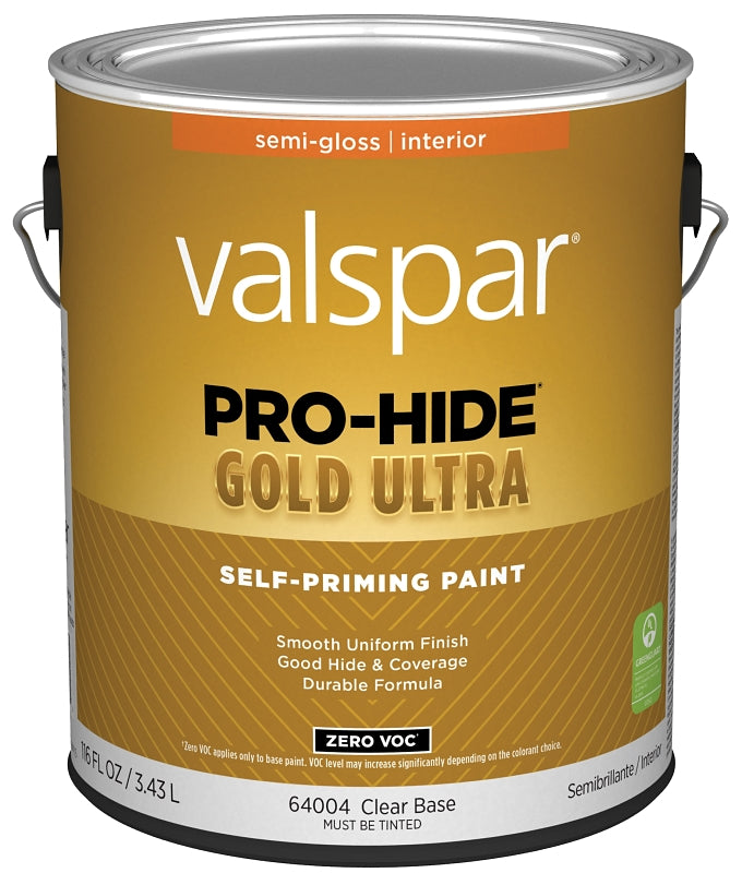 Valspar Pro-Hide Gold Ultra 6400 028.0064004.007 Latex Paint, Acrylic Base, Semi-Gloss Sheen, Clear Base, 1 gal