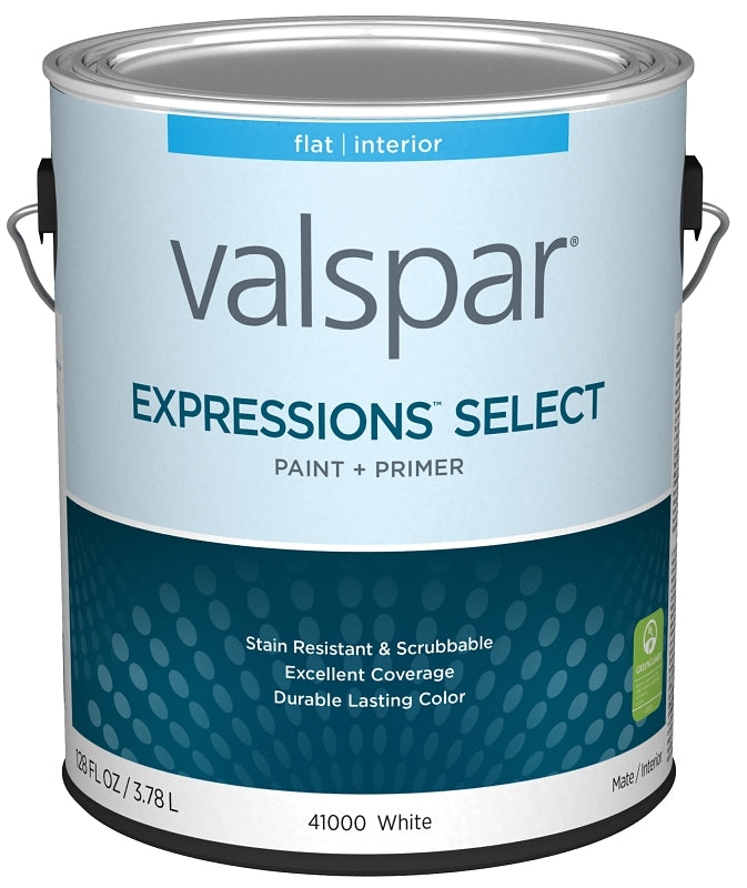 Valspar Expressions Select 4100 028.0041000.007 Latex Paint, Acrylic Base, Flat Sheen, White Base, 1 gal