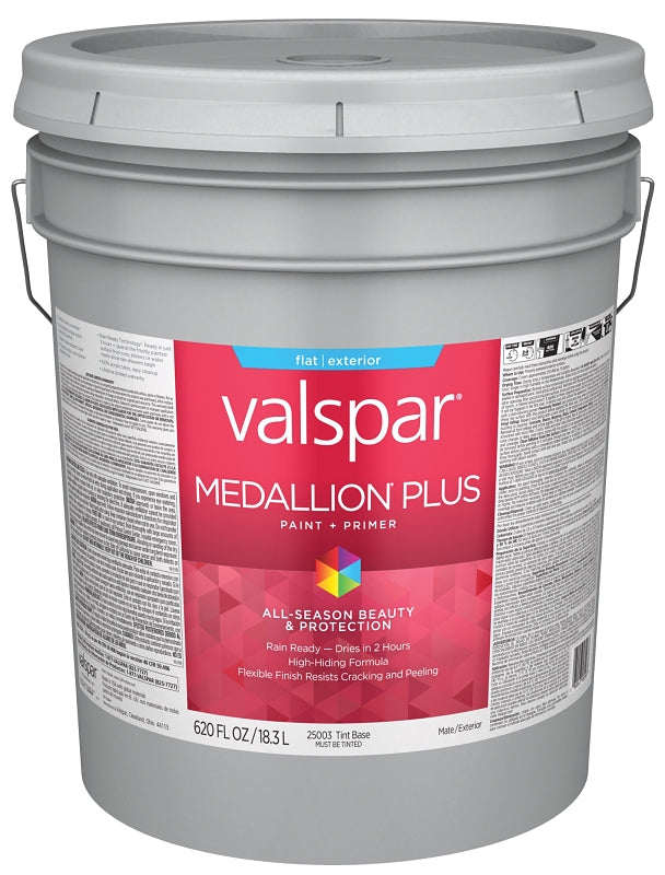 Valspar Medallion Plus 2500 028.0025003.008 Latex Paint, Acrylic Base, Flat Sheen, Tint Base, 5 gal, Plastic Pail