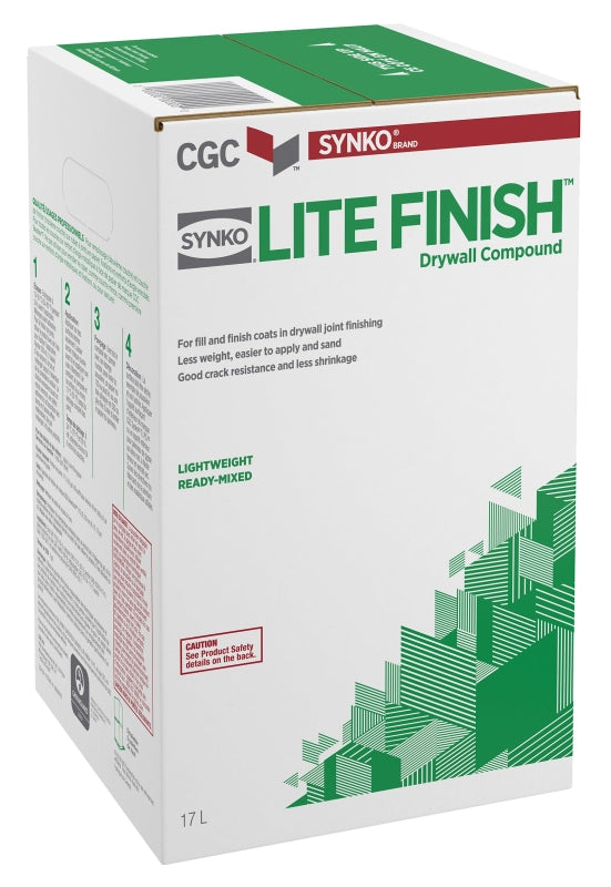 Synko 332034 Lite Finish Drywall Compound, Paste, Off White, 17 L