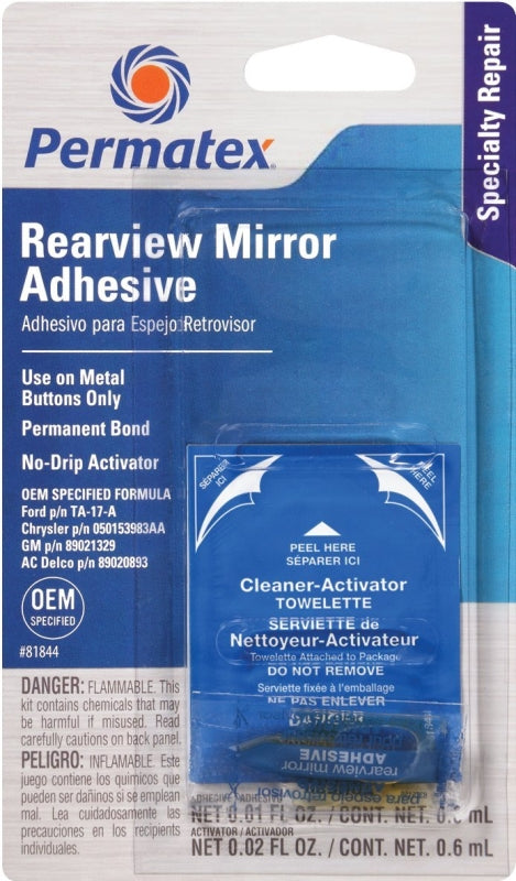 Permatex 81844 Rearview Mirror Adhesive, Liquid, Irritating, Yellow