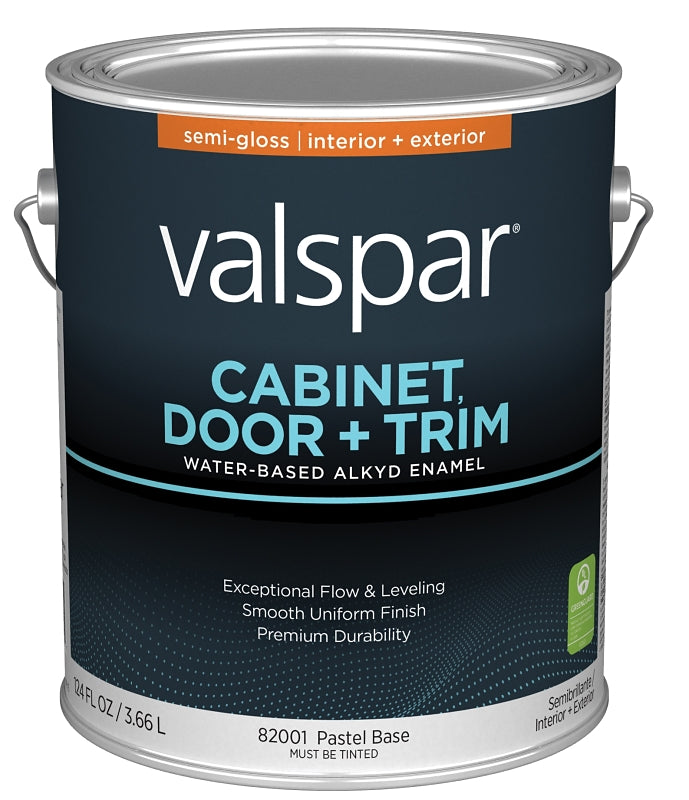 Valspar 8200 028.0082001.007 Cabinet, Door and Trim Paint Enamel, Water Base, Semi-Gloss Sheen, Pastel Base, 1 gal