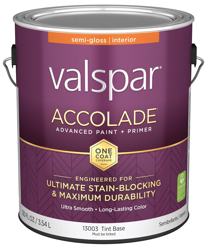 Valspar Accolade 1300 028.0013003.007 Latex Paint, Acrylic Base, Semi-Gloss, Tint Base, 1 gal, Plastic Can