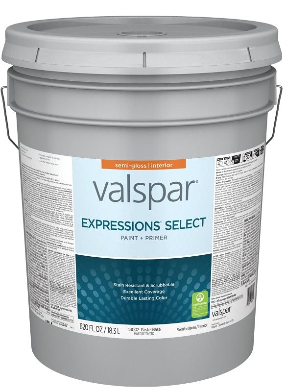 Valspar Expressions Select 4300 028.0043002.008 Latex Paint, Acrylic Base, Semi-Gloss, Pastel Base, 5 gal