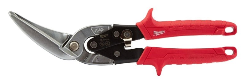 Milwaukee 48-22-4538 Long Cut Aviation Snip, 11 in OAL, 3 in L Cut, Left, Straight Cut, Steel Blade, Red Handle