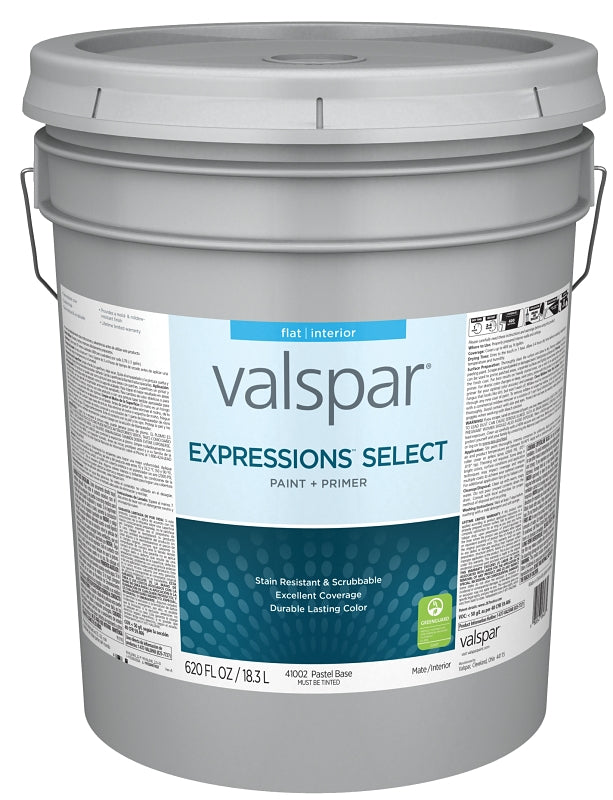 Valspar Expressions Select 4100 028.0041002.008 Latex Paint, Acrylic Base, Flat, Pastel Base, 5 gal