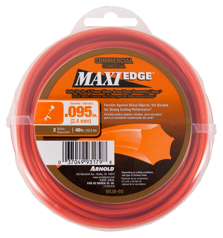 ARNOLD Maxi Edge WLM-95 Trimmer Line, 0.095 in Dia, 40 ft L, Polymer, Red