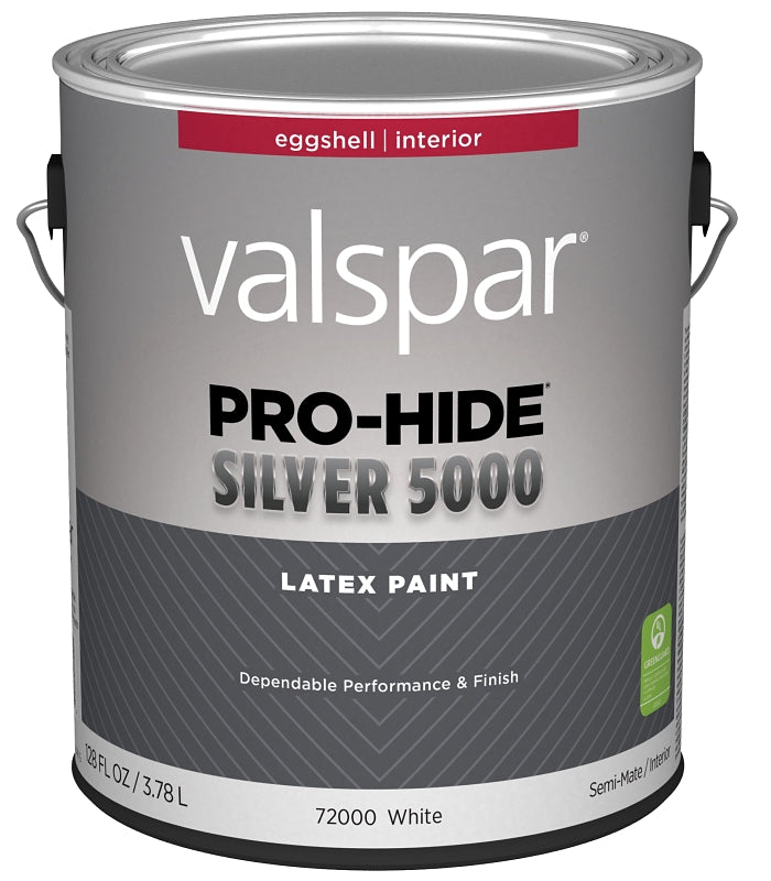 Valspar Pro-Hide Silver 5000 7300 028.0072000.007 Latex Paint, Water Base, Eggshell, White Base, 1 gal