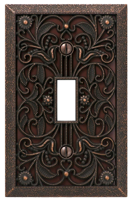 Amerelle Filigree 65TDB Wallplate, 4-1/2 in L, 2-13/16 in W, 1 -Gang, Metal, Aged Bronze