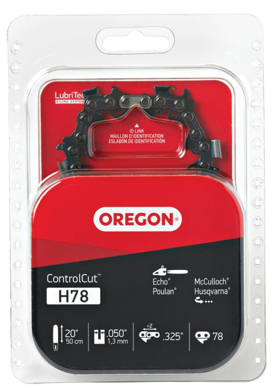 Oregon H78 Chainsaw Chain, 20 in L Bar, 0.05 Gauge, 0.325 in TPI/Pitch, 78-Link