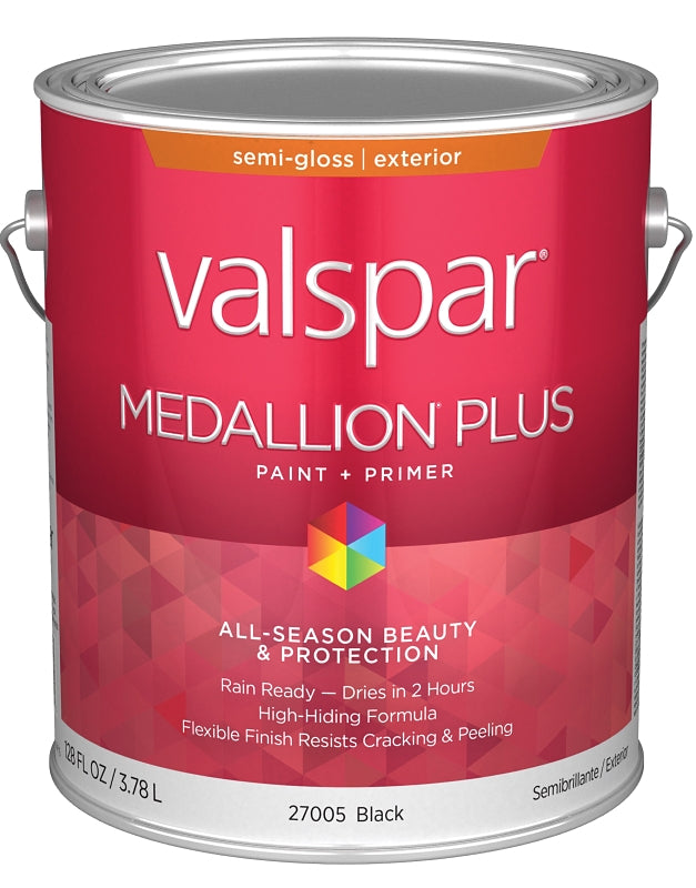 Valspar Medallion Plus 2600 028.0027005.007 Latex Paint, Acrylic Base, Semi-Gloss Sheen, Black, 1 gal, Plastic Can