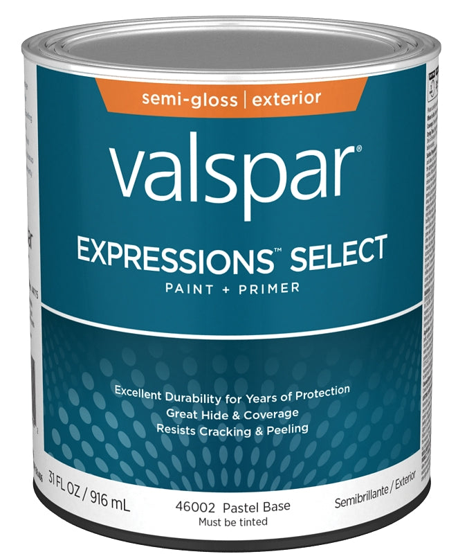 Valspar Expressions Select 4600 028.0046002.005 Latex Paint, Acrylic Base, Semi-Gloss Sheen, Pastel Base, 1 qt